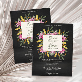 Cartão Postal De Convite Dark Blush Pink Lily Botanical Wedding