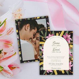 Cartão Postal De Convite Dark Blush Pink Lily Photo Arched Wedding