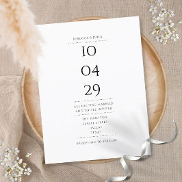 Cartão Postal De Convite Data de casamento elegante minimalista preto e bra