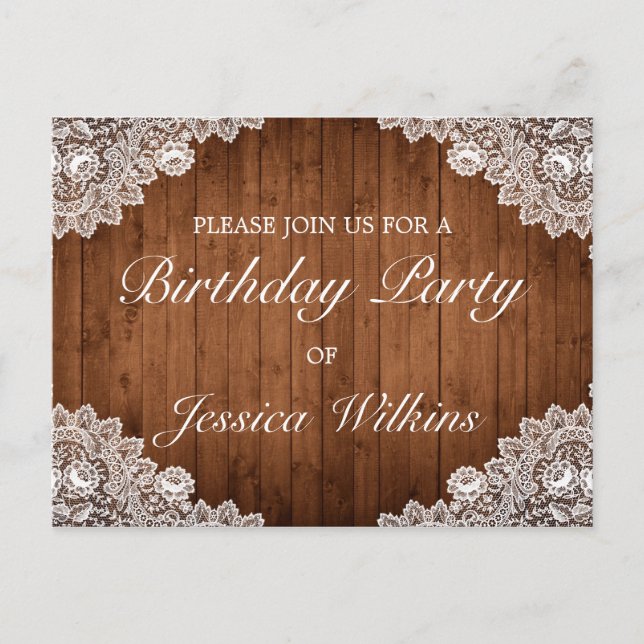 Cartão-postal de Convite de aniversário de madeira (Frente)