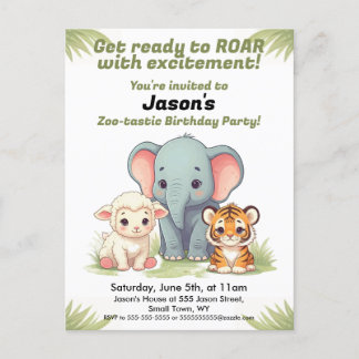 Cartão postal de convite de aniversário do Zoo iti