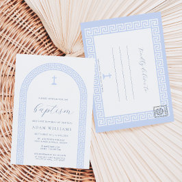 Cartão postal de convite de batismo branco e azul 