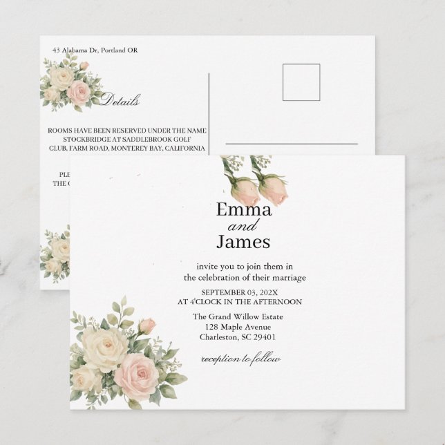 CARTÃO-POSTAL DE CONVITE DE CASAMENTO DE EUCALIPTO (Frente/Verso)