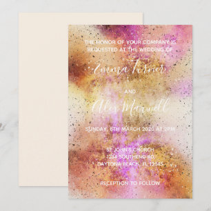 Cartão-postal de convite de casamento Dourado cor
