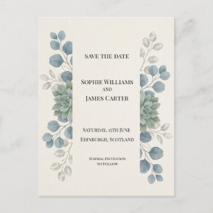 Cartão postal de convite de casamento em azul poei