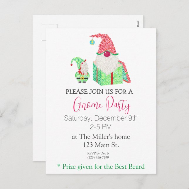 Cartão-postal de Convite de Férias Gnomo (Frente/Verso)