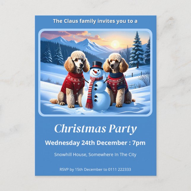 Cartão-postal de convite de Natal para Poodles e S (Frente)