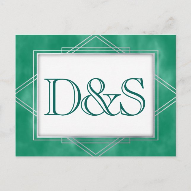 Cartão Postal De Convite Deco de Arte Verde Geométrico | Entrada RSVP Moder (Frente)