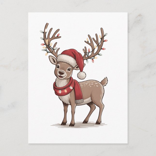 Cartão Postal De Convite Deer Animal Christmas Deer Santa Hat Xmas (Frente)