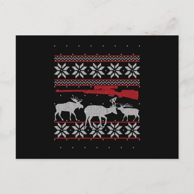 Cartão Postal De Convite Deer Hunter Bucking Elk Hunting Ugly Christmas (Frente)