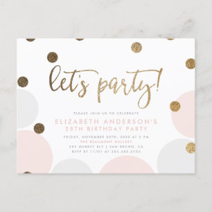 Cartão Postal De Convite Deixe-nos Party! aniversário Dourado do roteiro