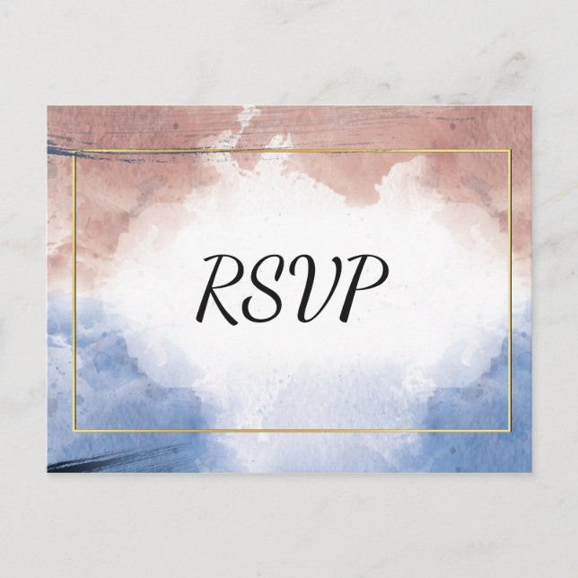 Cartão Postal De Convite Delicar alude de aquarela a ondas rsvp (Frente)