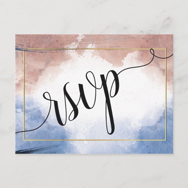 Cartão Postal De Convite Delicar alude de aquarela a ondas rsvp convidat (Frente)