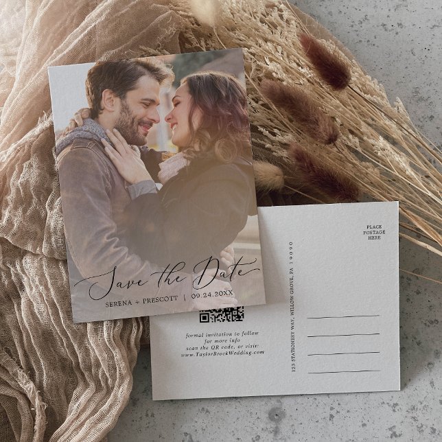 Cartão Postal De Convite Delicar Caligrafia Código QR de Fotografia Salvar  (Criador carregado)