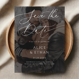 Cartão Postal De Convite Delicar Caligrafia Foto Casamento Salva a Data