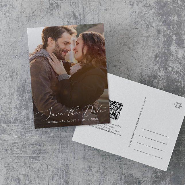 Cartão Postal De Convite Delicar Código QR de Sobreposição de Foto Escura S (Criador carregado)