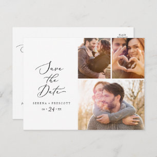 Cartão Postal De Convite Delicar Colagem de Fotos Preta 3 Salve a Data