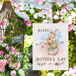 Cartão Postal De Convite Delicar Dia de as mães Bebê Coelhinha Buquê Floral