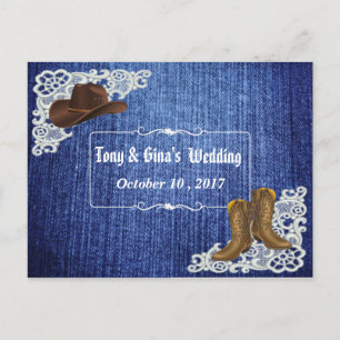 Cartão Postal De Convite Denim Boots & Lace Wedding RSVP
