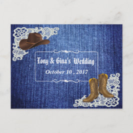 Cartão Postal De Convite Denim Boots & Lace Wedding RSVP