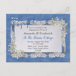 Cartão Postal De Convite Denim Texturizado Lace e Pérolas