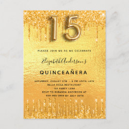 Cartão Postal De Convite Derramamento de ouro do partido Quinceanera