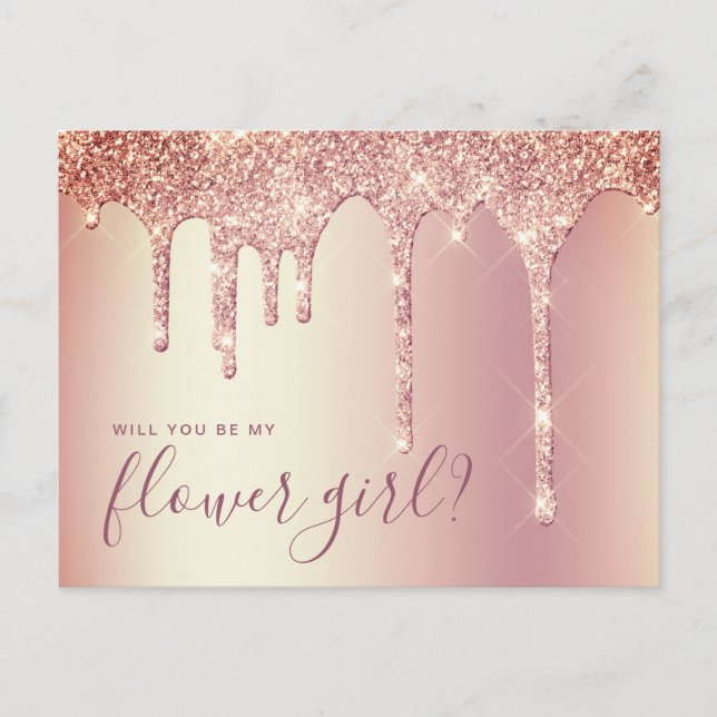 Cartão Postal De Convite Derramamento de rosa dourado você será minha menin (Frente)