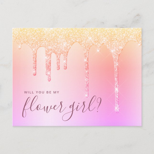 Cartão Postal De Convite Derramamentos holográficos, você será minha floris (Frente)