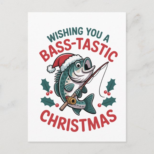 Cartão Postal De Convite Desejando-lhe um Natal Peixe-ástico Pescando Pesca (Frente)