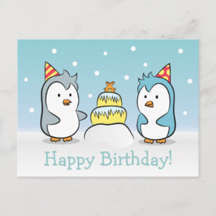 Cartão Postal De Convite Desenho Fofo - Celebração de Aniversário dos Pingu