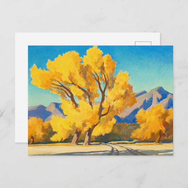 Cartão Postal De Convite Desert Cottonwoods, Arizona por Maynard Dixon (Frente/Verso)
