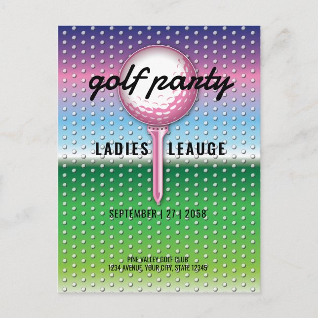 Cartão Postal De Convite Design do Partido de Golfe das Mulheres Elegantes (Frente)