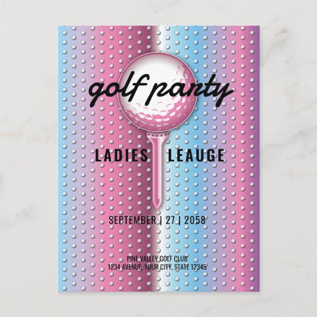 Cartão Postal De Convite Design do Partido de Golfe das Mulheres Elegantes (Frente)