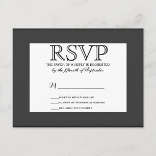 Cartão Postal De Convite Design preto e branco Elegante simples