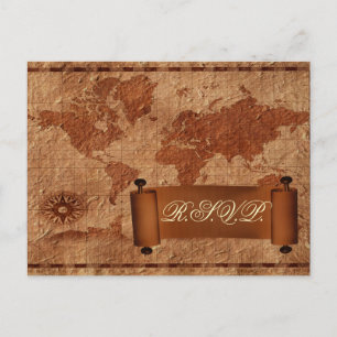 Cartão Postal De Convite destino do mapa vintage cartão rsvp de casamento