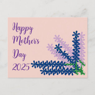Cartão Postal De Convite Dia de as mães Lilac & Bluebonnet Floral Blush Ros