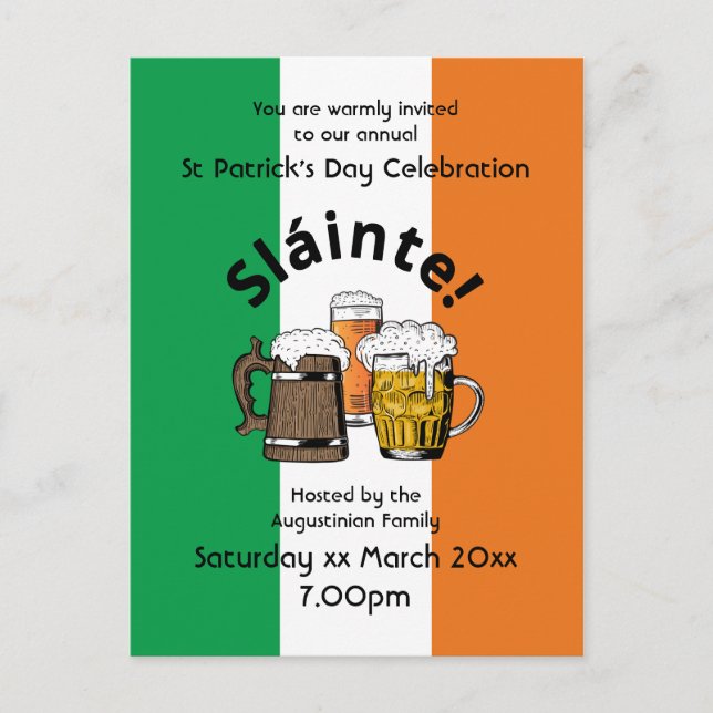 Cartão Postal De Convite Dia de São Patrício de bandeira irlandês Sláinte (Frente)