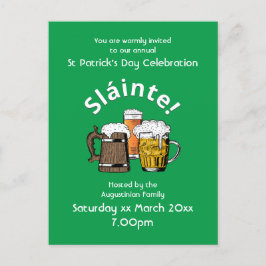 Cartão Postal De Convite Dia de São Patrício Sláinte e Festas de Barras