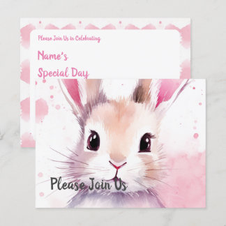 Cartão Postal De Convite Dia Especial do Coelho Rosa Fofinho