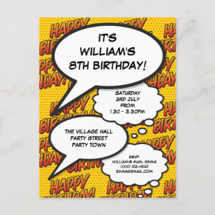 Cartão Postal De Convite Discurso Divertido de Festa de Aniversário Bolhas