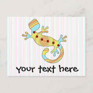 Cartão Postal De Convite Diversão Colorida Gecko Lizard