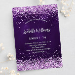 Cartão Postal De Convite Doce 16 cor-de-rosa glamoroso<br><div class="desc">Um convite moderno,  na moda e glamouroso para uma doce festa de aniversário 16,  16. Um fundo cor roxo profundo com brilho falso rosa,  confetti. A cor roxa é irregular. O nome é escrito com um moderno estilo escrito à mão. Personalize e adicione os detalhes da sua festa.</div>