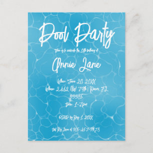 Cartão Postal De Convite Doce do Partido da piscina 16 Água Azul - Bday Min