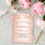 Cartão Postal De Convite Doce festa de aniversário dourada de 16 rosa<br><div class="desc">Um convite moderno, na moda e glamouroso para uma doce festa de aniversário 16, 16. Um fundo metálico rosa dourado com poeira falsa brilhante. O nome é escrito com um moderno estilo escrito à mão. Personalize e adicione os detalhes da sua festa. Dica: Se você não quiser que pareça um...</div>