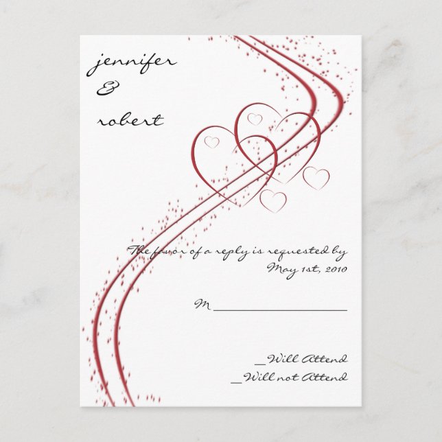 Cartão Postal De Convite Dois Corações como um Cartão de Resposta (Frente)