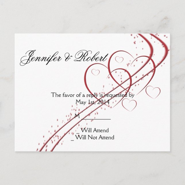 Cartão Postal De Convite Dois Corações como um RSVP (Frente)