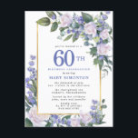 Cartão Postal De Convite Dourada Floral 60ª Festa de aniversário azul branc<br><div class="desc">Honra uma mulher especial com esta elegante e feminina 60ª Convite de aniversário. O 60º está escrito em texto azul grande. A comemoração de aniversário segue. O nome do convidado também está em letras azuis. O resto do texto é cinza de pomba mole. Os detalhes da celebração de aniversário são...</div>