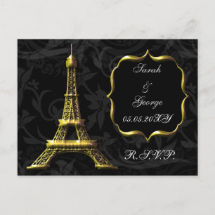 Cartão Postal De Convite Dourada torre Eiffel Casamento francês rsvp