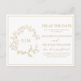 Cartão Postal De Convite Dourado Folheto - Monograma de Crest Atraso na Dat