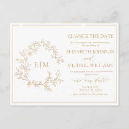 Cartão Postal De Convite Dourado Leaften Monograma Altera Data